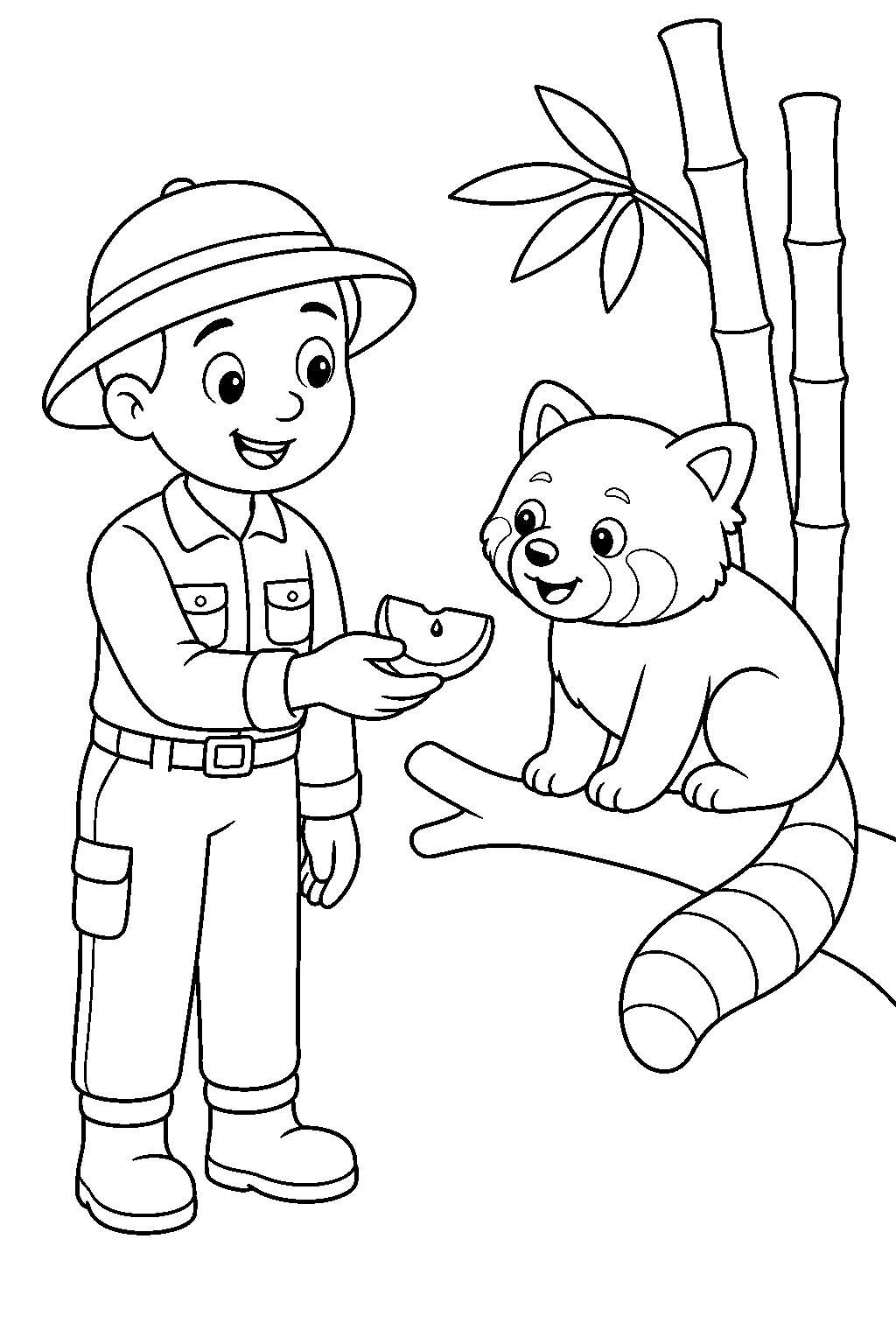 Cuidador y panda rojo para colorear
