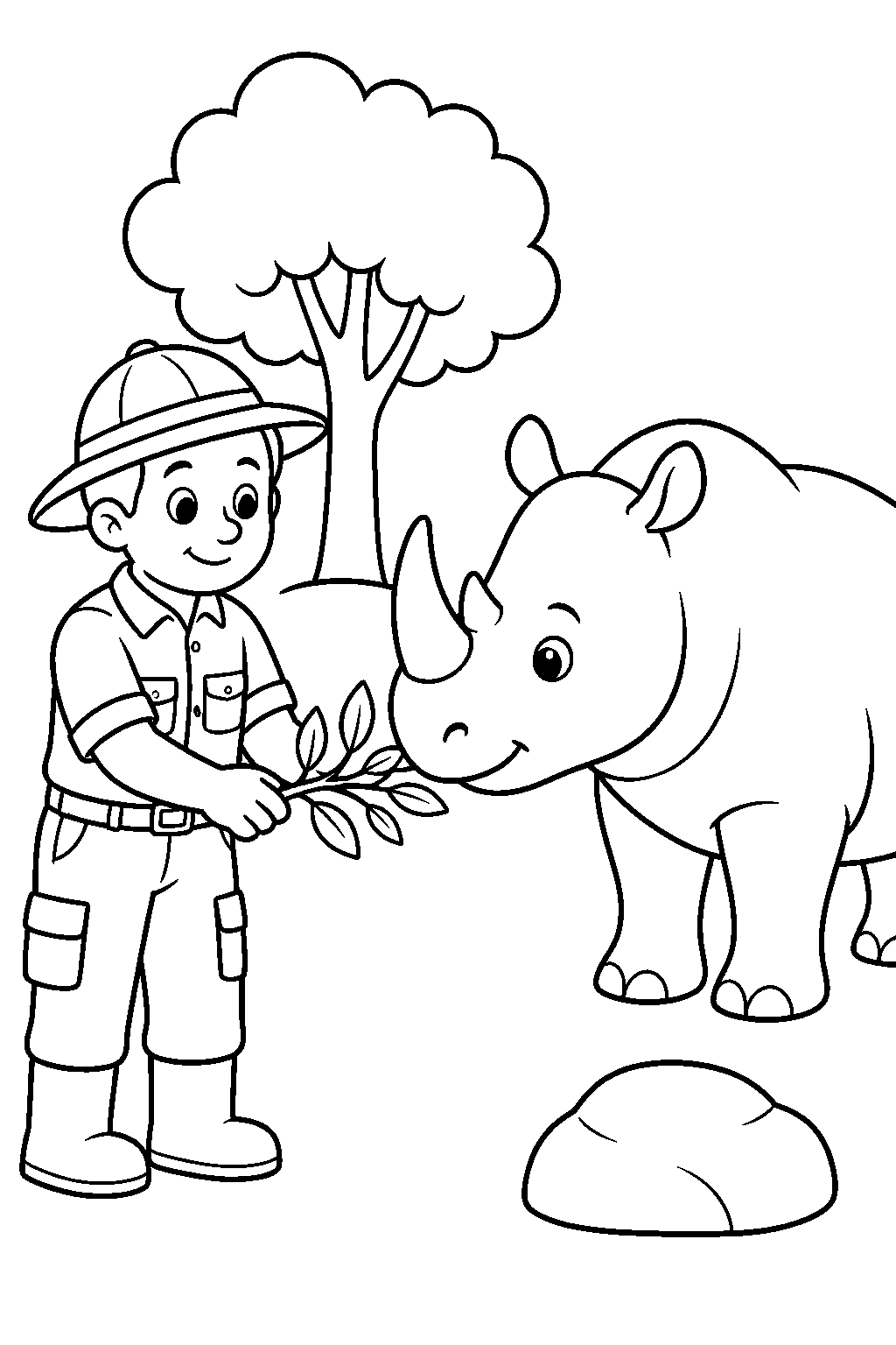 Cuidador y rinoceronte para colorear