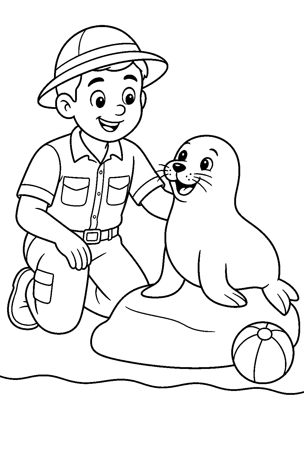 Cuidador con foca para colorear