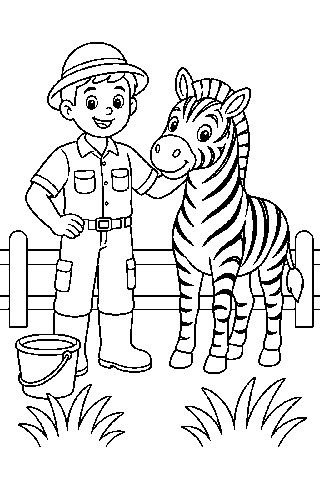 Hayvan bakıcısı ve zebra boyama sayfası