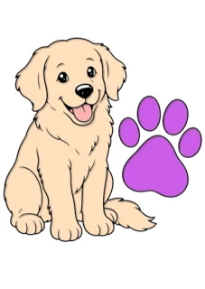 Голдън ретривър с отпечатък от лапа – рисунка за оцветяване за деца