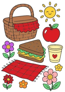 Пикник doodle – страница за оцветяване