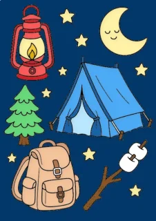Къмпинг doodle – страница за оцветяване
