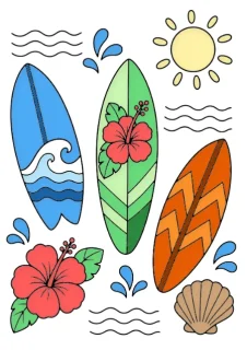 Сърф doodle – страница за оцветяване