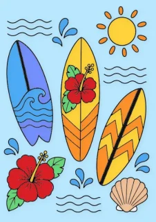 Сърф doodle – страница за оцветяване