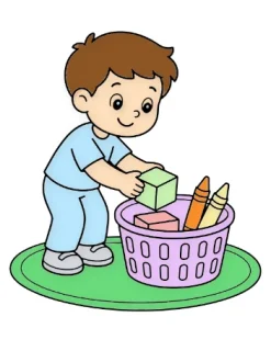 Почистване на играчки – картинка за оцветяване
