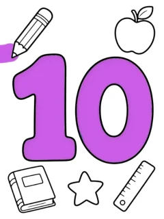 Цифра 10 в doodle стил – картинка за оцветяване